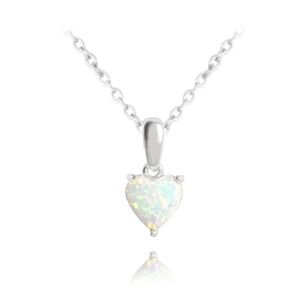 Minet Strieborný náhrdelník Srdiečko s bielým opálom